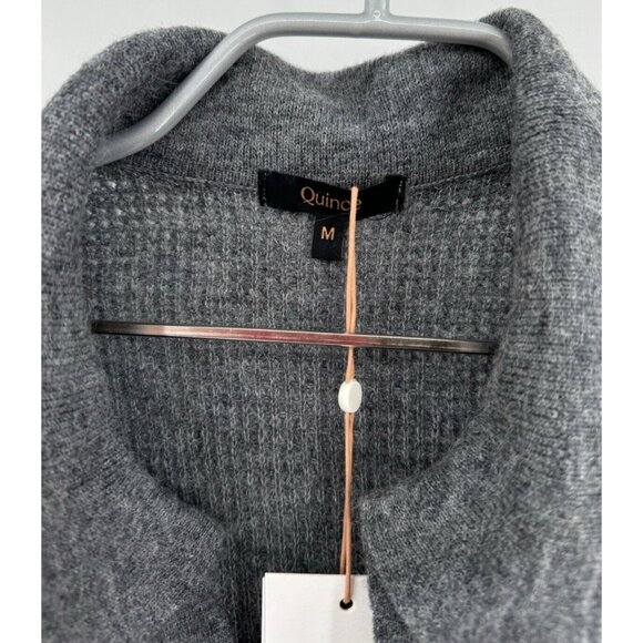 Quince Charcoal Gray Baby Alpaca-Merino Wool Waffle Stitch Polo Sweater sz M NWT - Picture 2 of 7